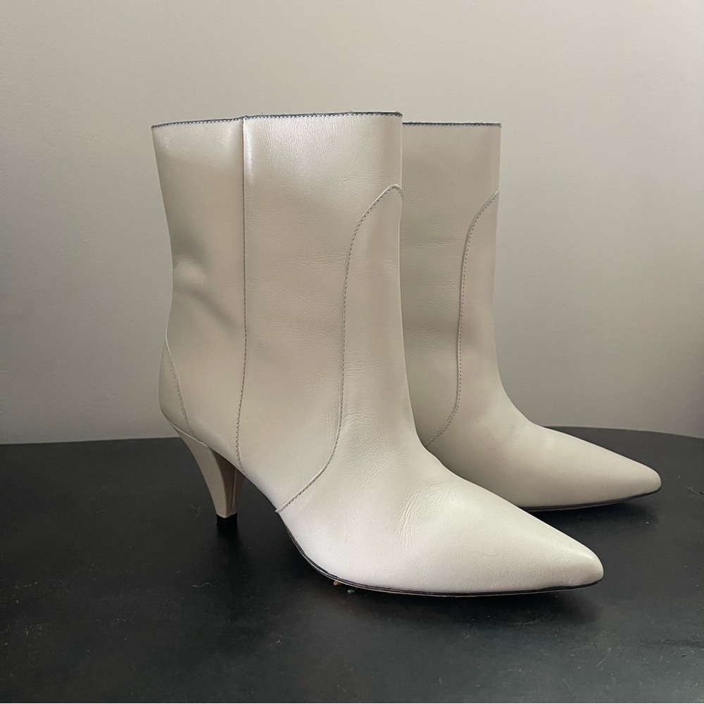 IRO Paris White Leather Ankle Boots Pointed Toe Kitten Heel EU 36 French